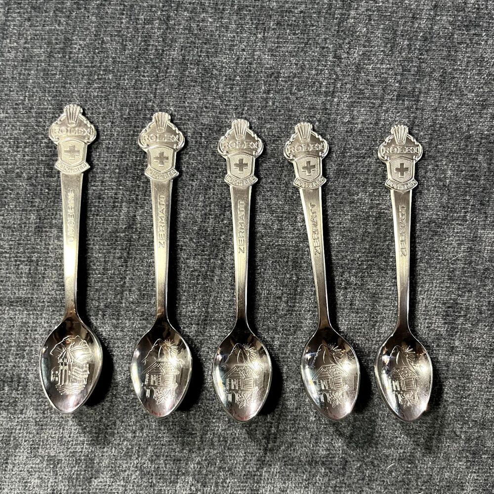 Vintage Rolex Bucherer of Switzerland Lucerne Collector Souvenir Spoons Lot Of 5